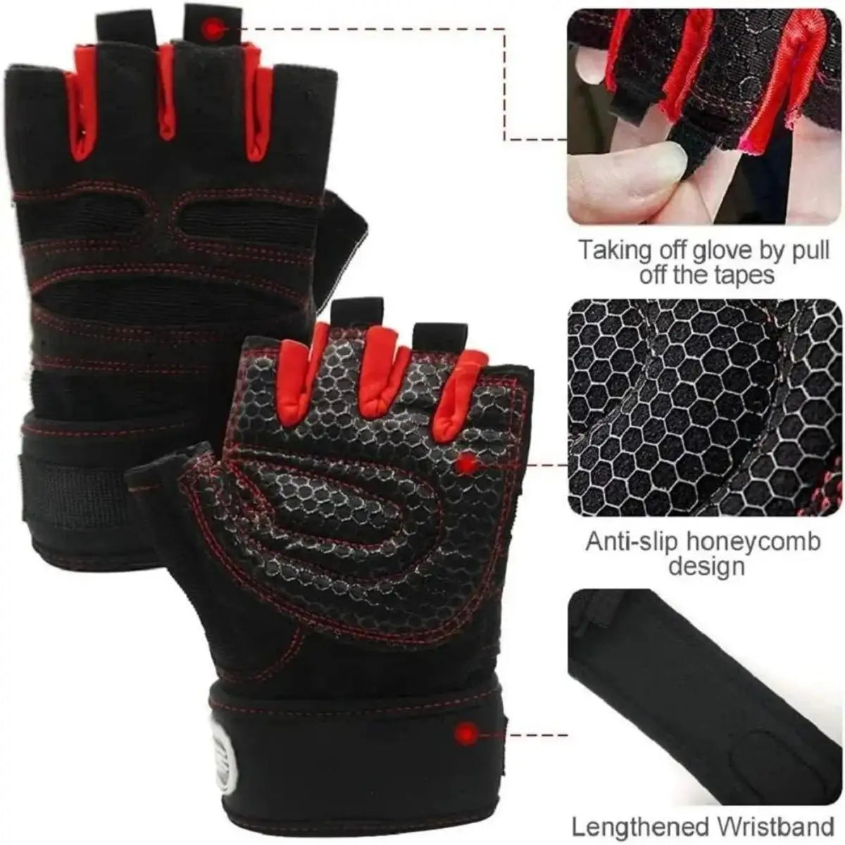 Guantes de Gym con Muñequera para Pesas y Ciclismo