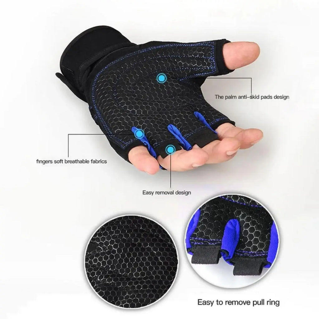 Guantes de Gym con Muñequera para Pesas y Ciclismo